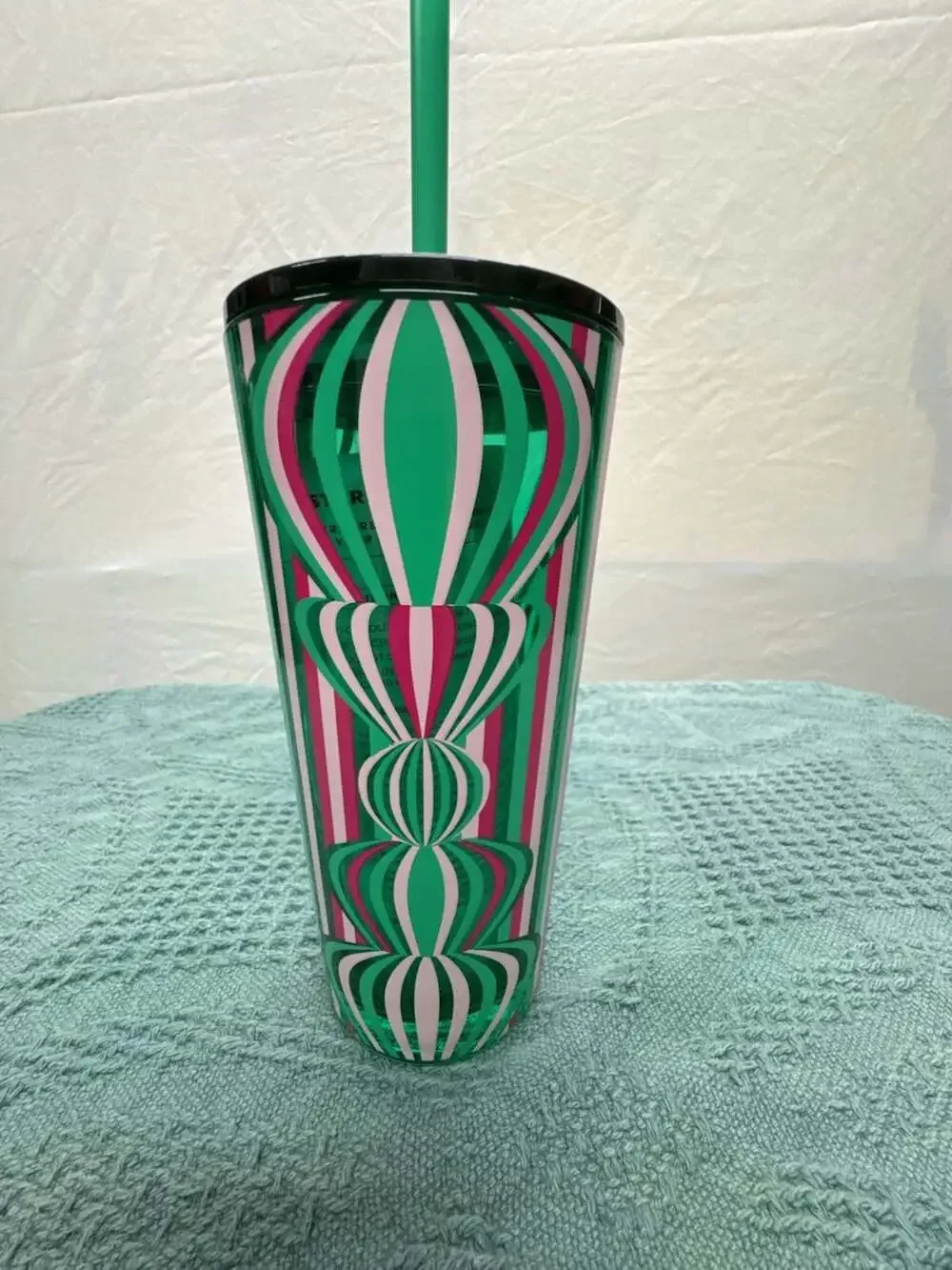 Starbucks 18 oz Holiday 2024 Green and Pink Striped Cold Cup Tumbler